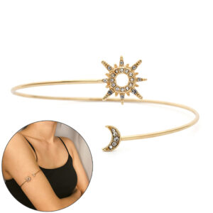 Fashion Zircon Rhinestone Star Moon Open Upper Arm Cuff Bangles Bracelets for Adjustable Geometric Arm Jewelry Mystic