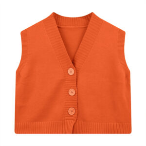 Button Down Sweater Vest for Women Teen-girl V-Neck Sleeveless Crop Knit Jacket Top Basic Outfit