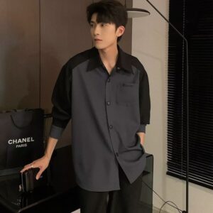 Cross-Border Casual Fashion Brand Pu Handsome Shirt Korean Style Loose Couple Top Japanese Spring and Autumn Color Matching Shirt Long Sleeve Men
