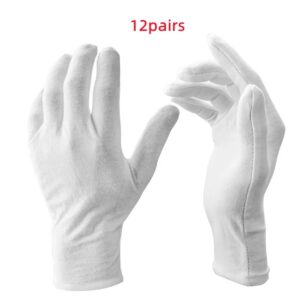 24PCS White Gloves 12 Pairs Soft Cotton Gloves Coin Jewelry Silver Inspection Gloves Stretchable Lining Glove