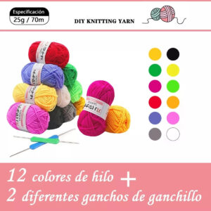 12pcs Milk Cotton Knitting Yarn With 2 Crochets, Soft Blended Cotton Thread For Hand Knitting Sweater Baby Yarn 25g/Ball