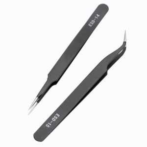 Black Tweezer Precision Stainless Steel Forceps Curved Straight Tip ESD-14 ESD-15 Anti-static