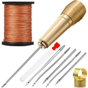 Leather Sewing Kit DIY Leather Sewing Awl Needle with Copper Handle Set Leather Canvas Tent Shoes Repairing Tool 3 Color Thread