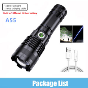 100000 Lumen Super Bright Spotlight Long Range LED Flashlight Built-in Battery USB Charging Waterproof Portable Camping Torch