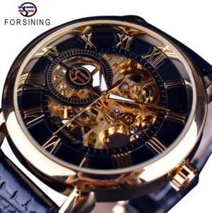 Forsining Men Leather Skeleton Mechanical Watches