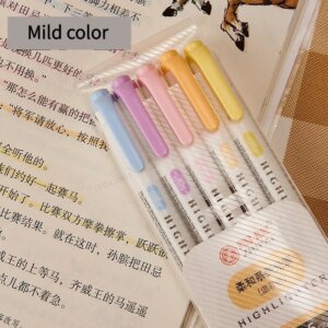 5 Colors/box Double Headed Highlighter Pen Set Fluorescent Drawing Markers Highlighters Pens Art Japanese Cute Pastel Stationery