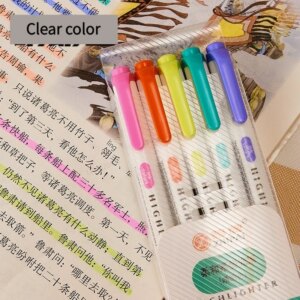 5 Colors/box Double Headed Highlighter Pen Set Fluorescent Drawing Markers Highlighters Pens Art Japanese Cute Pastel Stationery