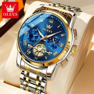 OLEVS 2859 Top Original Quartz Men’s Watches Classic Roman Scale Dial Moon Phase Waterproof Luminous Luxury Wrist Watch for Male