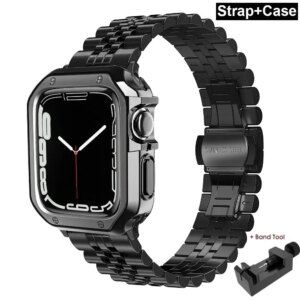 TPU Protector Case+Metal Strap For Apple Watch Ultra Band 49mm 45mm 44mm 41mm 40/38 Stainless steel Bracelet series 3 5 6 se 7 8