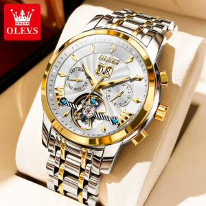 OLEVS Automatic Watch for Men Top Original Luxury Skeleton Flywheel Mechanical Wristwatches Classic Calendar Business Man Watch
