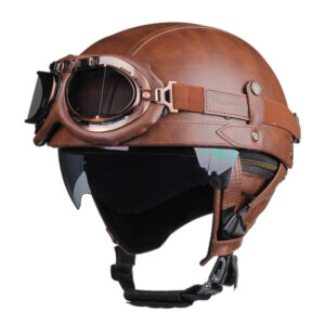 Summer Motorcycle Helmet Half PU Leather Retro Motorbike Helm Moto Bike Motocross Helmets With For Men Women Casco DOT