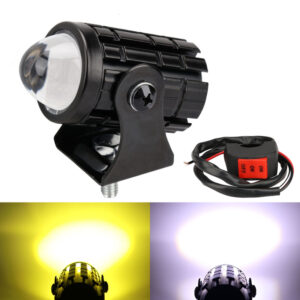 1Pcs Motorcycle LED Spotlight Projector Lens Headlight with Switch Dual Color Driving Light for ATV Scooter Auxiliary Lamp
