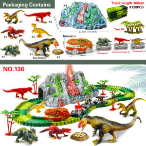 Dinosaur Toys for Kids Mist-spouting Volcano And Climbing Track Train Kit Toys for Boys/Girls Home schoolers Gift for Party Deco