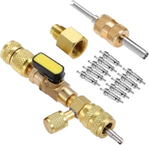 Valve Core Remover Installer Tool, R410A R22 AC Schrader Valve Core Remover, Dual Size 1/4″ & 5/16″ Port HVAC Valve Core Removal