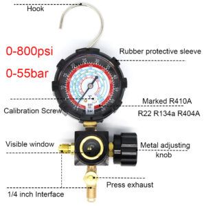 Black Air Conditioner Refrigerant Low and High Pressure Gauge for R410A R134A R22 R404A A/C Diagnostic Refrigerant Charging Tool