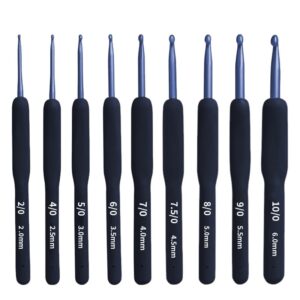 9Pcs Blue Soft Handle Crochet Set DIY Sweater Knitting Crochet With Tool Kit Silicone Non Slip Crochet Sewing Tool