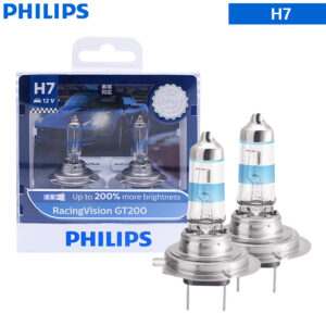 Philips Racing Vision GT200 H4 H7 12V +200% Brighter Light Car Halogen Headlight Original Auto Lamps High Low Beam ECE, 2pcs
