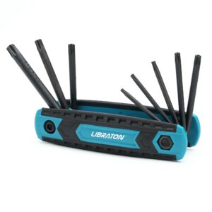 Libraton 8 in 1 Tamper Proof Star Key Set (Folding) Security Torx Key Set Sizes Include T-9 to T-40, CR-V Steel Metric