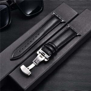 Leather Watchbands for Apple Watch 8 7 6 5 4 3 SE Butterfly Clasp Replace Wrist Strap 38/40/41mm 42/44/45mm Band for iwatch