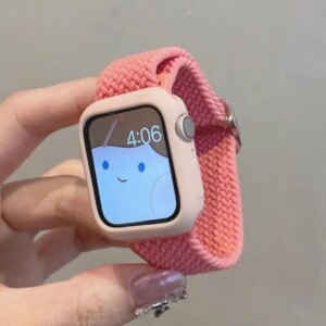 Korean Cute Braied Strap + Case For Apple Watch Band 49mm 41mm 45 44 38 42 Nylon Bracelet For iWatch Series 9 8 7 6 5 4 3 SE 40