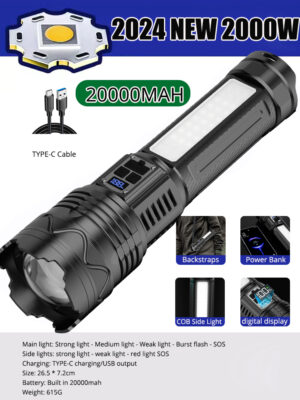 New 90000000LM High Power Rechargeable Led Flashlight Lighting Built-in 15000mAh Ultra Power Flashlights Tactical Torch Lantern