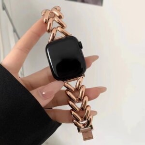 Luxury Band For Apple Watch 9 8 7 41mm 45mm 6 SE 5 4 40mm 44mm 38 42mm Women Stainless Steel Strap For iWatch 3 2 Ultra Bracelet