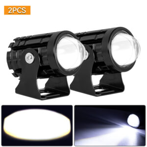 Motorcycle LED Headlight Dual Color Led Spotlights Projector Lens Moped Work Light Auxiliary Fog Lamp Accessories For Trucks