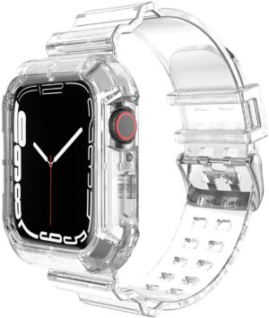 Clear Band + Case for Apple Watch Series 9 8 SE 7 6 5 49mm 45 44 42 41mm Transparent Silicone Strap for iWatch 38mm 40mm Correa