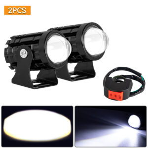Universal Motorcycle LED Headlight Projector Lens Dual Color ATV Scooter Driving Lamp Fog Light Auxiliary Spotlight Lamp