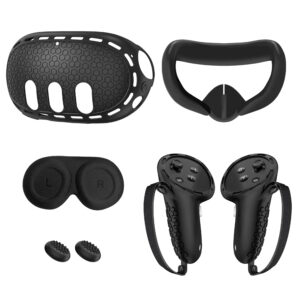 VR 5 in 1 Silicone Accessories for Meta Quest 3 Protective Case Set,Face Cover,Controller Grip,Shell Cover,Lens Cover,rocker cap