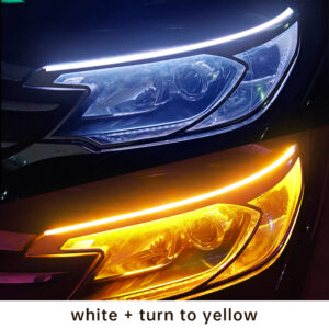 2pcs Auto Headlights White Turn Signal Yellow Brake Flow Lights LED DRL Car Daytime Running Light Flexible Waterproof Strip 12V