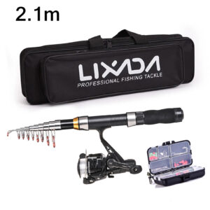 Lixada Fishing Rod Reel Combo Full Kit Telescopic Fishing Rods Spinning Reels Set with Hooks Soft Lures Barrel Swivels