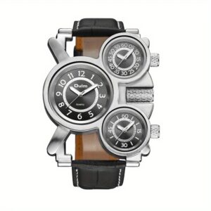 OULM fashion brand men’s watch waterproof luminous quartz watch multi-zone alloy case large dial leather strap