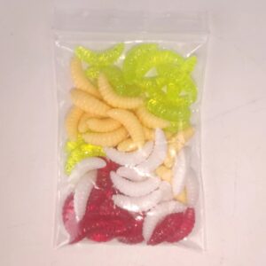 Soft Bait Bread Worm 50 PCS Bionic Soft Worm Lure Soft Bait Fake Worm Maggot Luminous with Fishy Smell and Musky Smell