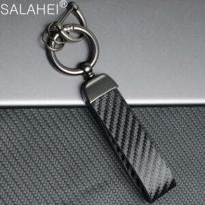 Car Carbon Fiber Leather Keychain Horseshoe Buckle Jewelry Pendant Car Key Ring Chain Holder Car Accessories For Men Women Gift