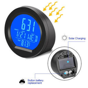 Solar Car Digital Clock Date Week Thermometer LCD Luminous Display for Dashboard Car Clock Automobiles Internal Stick-On