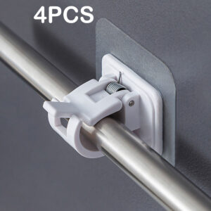 4PCS Adjustable Curtain Rod Holder Clamp Hooks Rod Bracket Holders Adhesive Wall Curtain Fixed Clip Hanging Rack Hook