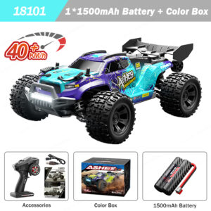 1:18 4WD RC Car with LED Lights 2.4G High Speed 40KM/H Off Road 4×4 Carbon Brush Remote Control Car Green Blue Kids Gifts