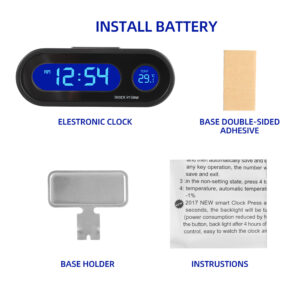 Car Clock Time Watch Mini Electronic Auto Clocks Luminous Interior Thermometer LCD Backlight Digital Display Car Accessories