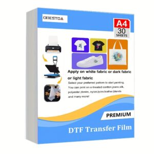 A4 30 Pcs DTF Transfer Film PET Heat Transfer Paper Matte Double-Side Clear Pretreat Sheets for DYI Direct on T-Shirts Bags