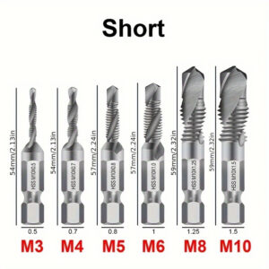 6pcs Titanium Drill Tap Combination Bit Set – Metric Thread M3 M4 M5 M6 M8 M10 Taps Tool For Screw Tapping Countersink Drilling