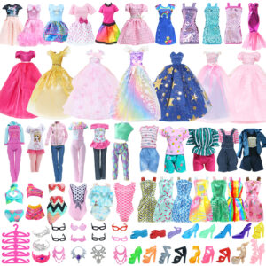 50 Pcs/Set Fashion Doll Accessories for BarbieDoll with Party Gown Fashion Dress Outfit Pants Shoes Girl Kids Playhouse Toy