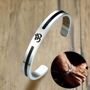 Women’s OM Ohm Aum Hindu India Cuff Bangle Bracelet for Women Half Open Stainless Steel Religion Jewelry