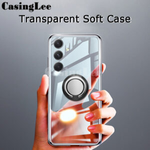 For Samsung A55 case Soft Clear Transparent Car Adsorb Ultrathin Holder Ring Cover For Samsung Galaxy A55 Back Cover Phone cases