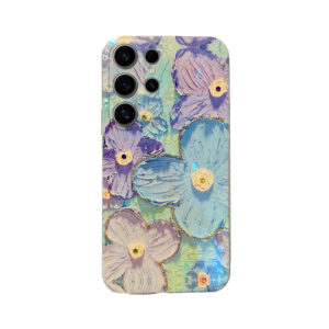 For Samsung Galaxy S24 Ultra Case Soft Blue Light Oil Painting Flower Silicone Anti Shock for Galaxy S24 Ultra 5G Back Cover