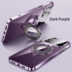 Magnetic Magsafe Plating Plain Phone Case Cover For iPhone 15 14 Pro Max 13 12 11 with Ring Holder