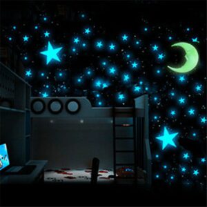 DIY Bedroom Decor Glow In The Dark Star and Moon Blue Light Wall Sticker Art Stickers
