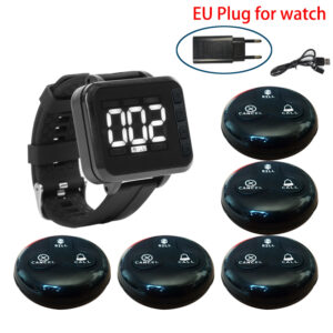 Wireless Calling System Restaurant Waiter Pager 1 Vibration Watch Clock 5 Waterproof Bell Button Hookah