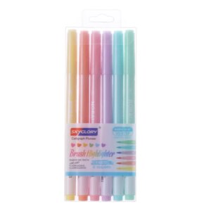 6Pcs/set Brush Highlighter Pens Kawaii Color Manga Markers Pastel Colors highlighter School Stationery