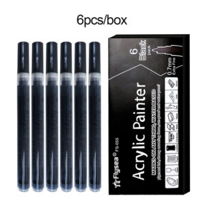 6Pcs/set Black Acrylic Paint Pen for Rock Painting, Stone, Ceramic, Glass, Wood, Tire, Fabric Metal, Canvas